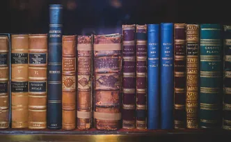 Des livres anciens sur une étagère.